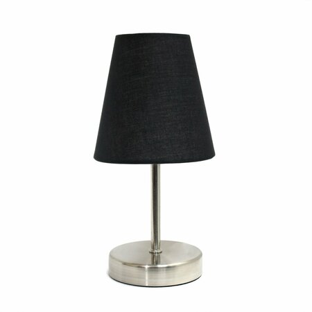 CREEKWOOD HOME Nauru 10.5in Petite Metal Stick Bedside Table Lamp in Sand Nickel with Fabric Empire Shade, Black CWT-2007-BK